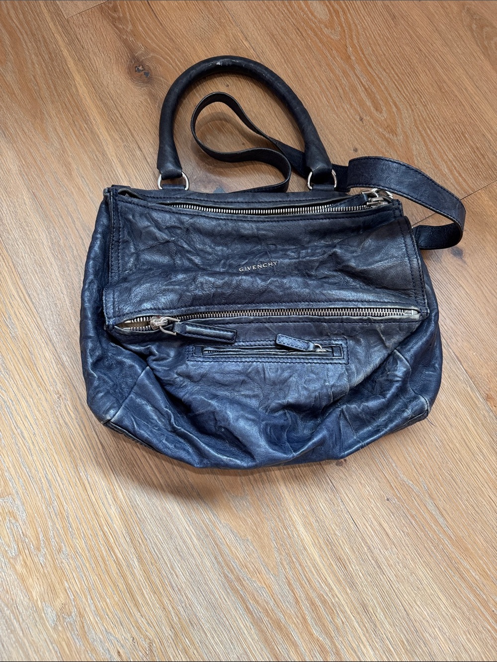 Givenchy Black Leather Shoulder Bag with Zip Front Pockets